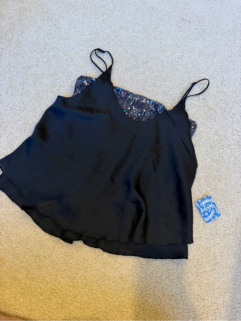 Free People Black Satin Camisole with Sequin Back Panel